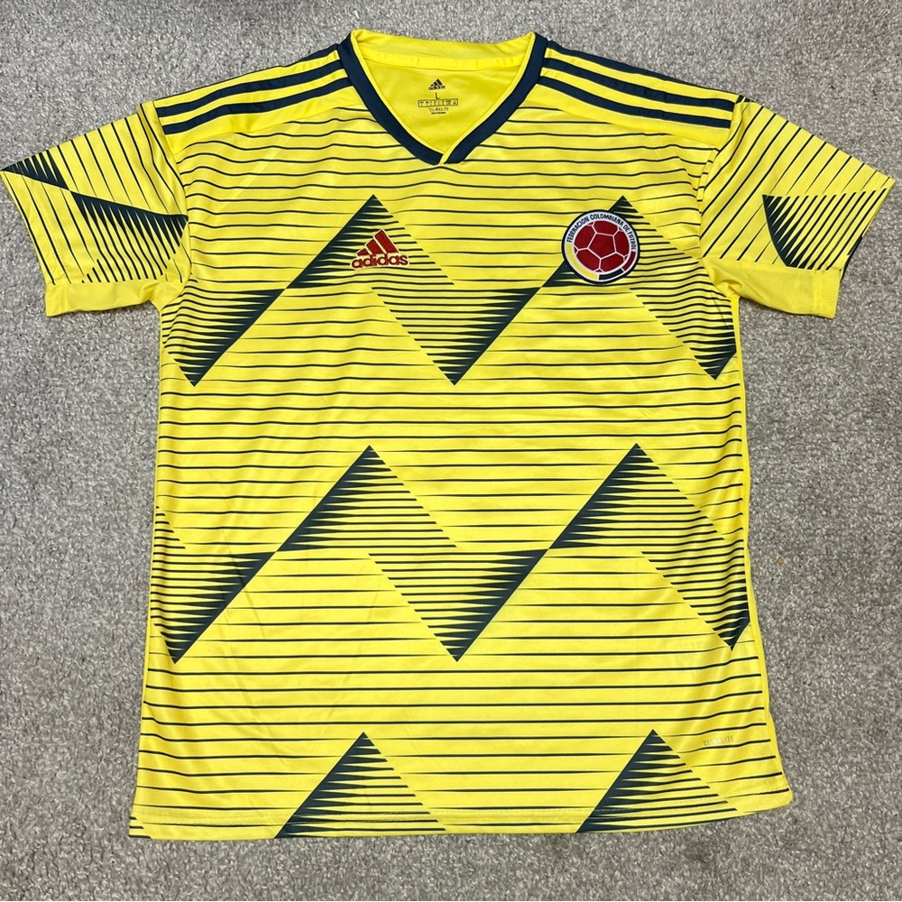 Colombia Soccer Jersey Mens Large Yellow Adidas Home Football 2019 Unisex Adult